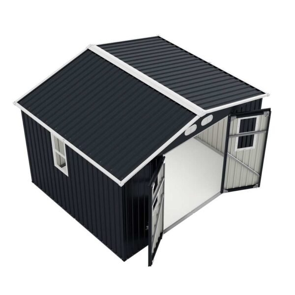 8x10ft-Outdoor-Storage-Shed,-Windows-Lockable-Doors,-Dark-Gray-Storage-Sheds (1) 8x10ft Outdoor Storage Shed, Windows Lockable Doors, Dark Gray Storage Sheds
