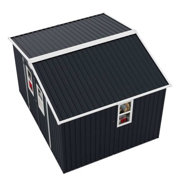8x10ft-Outdoor-Storage-Shed,-Windows-Lockable-Doors,-Dark-Gray-Storage-Sheds (2) 8x10ft Outdoor Storage Shed, Windows Lockable Doors, Dark Gray Storage Sheds