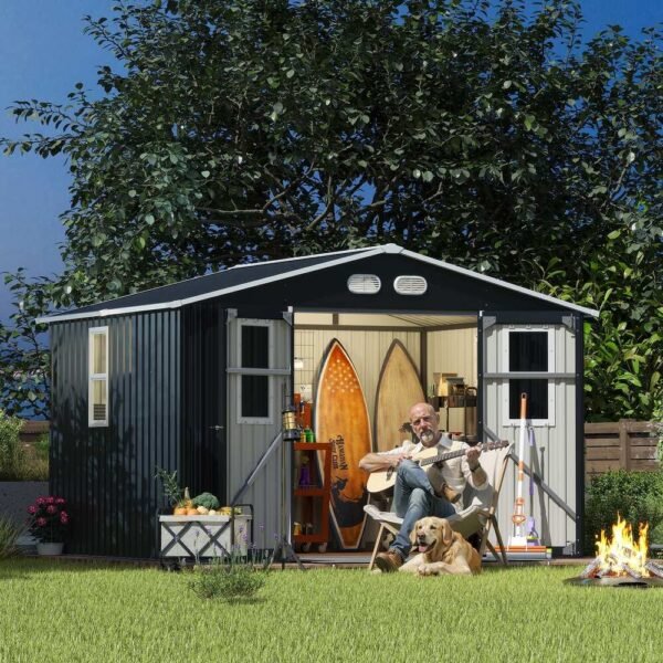 8x10ft-Outdoor-Storage-Shed,-Windows-Lockable-Doors,-Dark-Gray-Storage-Sheds (3) 8x10ft Outdoor Storage Shed, Windows Lockable Doors, Dark Gray Storage Sheds
