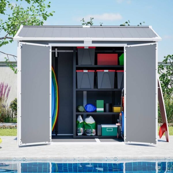 GDFStudio---Large-Plastic-Utility-Shed-with-Floor-&-Lockable-Doors-for-Easy-Access,-Storage-for-Garden-Tools-&-Trash-Bins (2) GDFStudio - Large Plastic Utility Shed with Floor & Lockable Doors for Easy Access, Storage for Garden Tools & Trash Bins