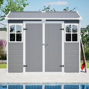 GDFStudio---Large-Plastic-Utility-Shed-with-Floor-&-Lockable-Doors-for-Easy-Access,-Storage-for-Garden-Tools-&-Trash-Bins GDFStudio - Large Plastic Utility Shed with Floor & Lockable Doors for Easy Access, Storage for Garden Tools & Trash Bins
