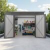 Outdoor-Metal-Storage-Shed-with-Sloping-Roof,-6-vents-and-2-Swing-Doors Outdoor Metal Storage Shed with Sloping Roof, 6 vents and 2 Swing Doors
