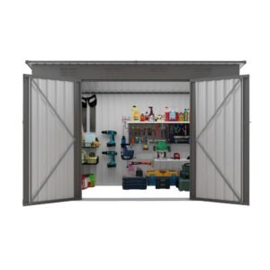 Outdoor-Metal-Storage-Shed-with-Sloping-Roof,-6-vents-and-2-Swing-Doors (2) Outdoor Metal Storage Shed with Sloping Roof, 6 vents and 2 Swing Doors